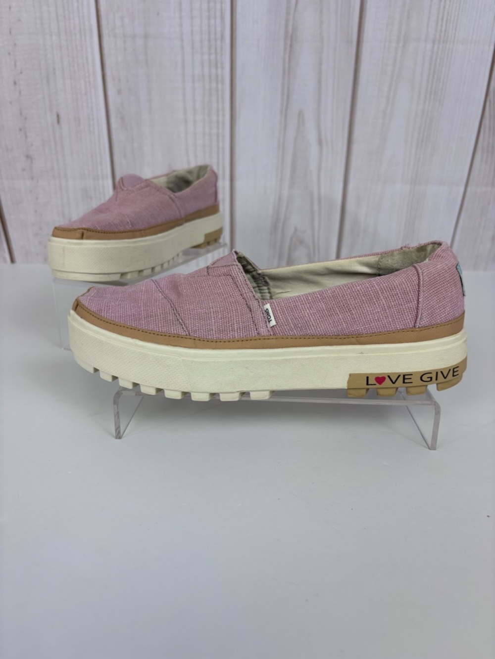 Toms Alpargata Lug Slip-On Loafers Canvas Platform Shoes Love Give Mauve Sz 7.5